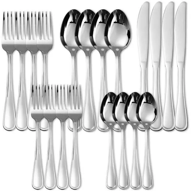 Main image of Mainstay 20-Piece Stainless Steel Flatware Mirror Polished, Service for 4, Dishwasher Safe