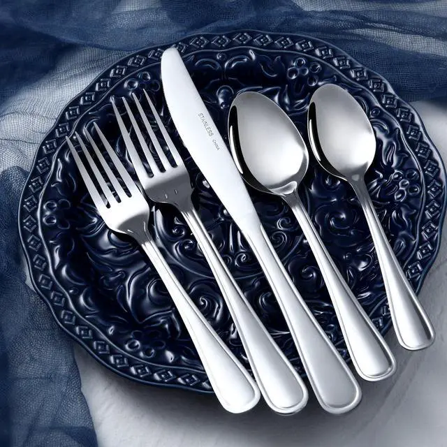 Alt view image 5 of 6 - Mainstay 20-Piece Stainless Steel Flatware Mirror Polished, Service for 4, Dishwasher Safe