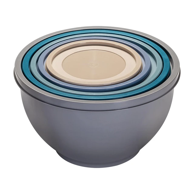 Alt view image 4 of 6 - Mainstays 10-Piece Plastic Mixing Bowl Set with Assorted Lids and Nonslip Base