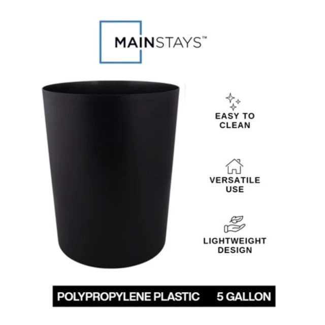 Alt view image 5 of 5 - Mainstays 5 Gallon Plastic Wastebasket, Open Top, Matte Black