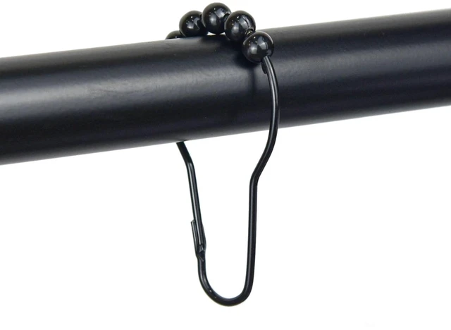 Main image of Mainstays Shower Curtain Rollerball Hooks, Black, 12-Piece Set, 100% Iron
