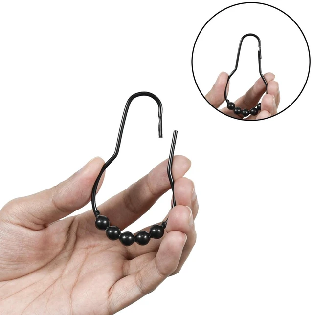 Alt view image 2 of 5 - Mainstays Shower Curtain Rollerball Hooks, Black, 12-Piece Set, 100% Iron