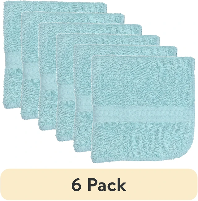 Main image of Mainstays Basic Washcloth 6-Pack, 100% Cotton, Aqua