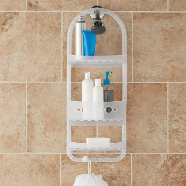 Main image of Mainstays Large over the Shower Caddy with Shelves and Deep Basket, Heavy Duty Plastic, Frosty Finish