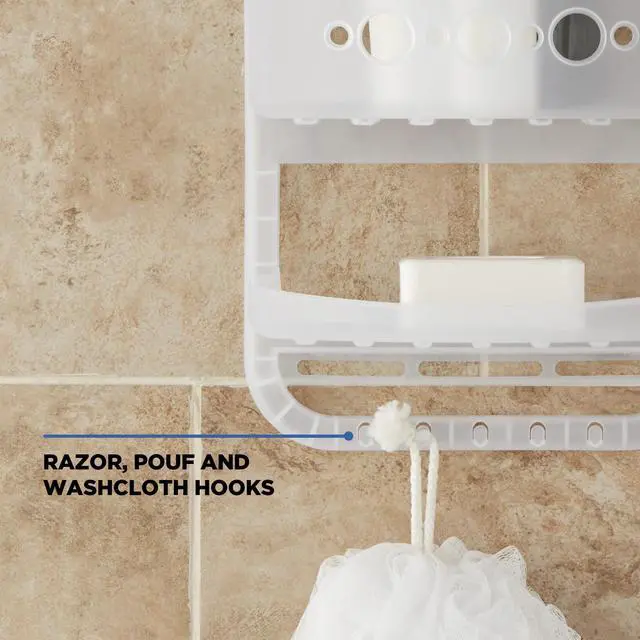 Alt view image 4 of 5 - Mainstays Large over the Shower Caddy with Shelves and Deep Basket, Heavy Duty Plastic, Frosty Finish