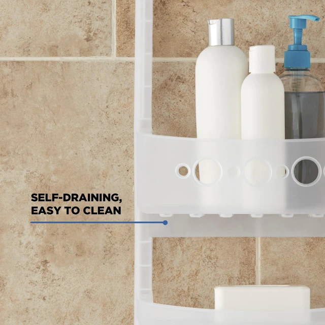 Alt view image 5 of 5 - Mainstays Large over the Shower Caddy with Shelves and Deep Basket, Heavy Duty Plastic, Frosty Finish