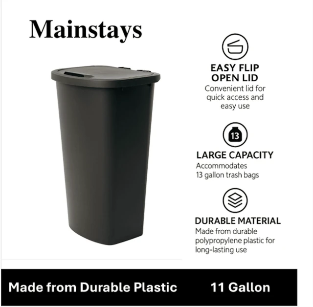 Alt view image 2 of 5 - Mainstays 11Gallon Plastic Kitchen Trash Can with Lift-Top Lid, Black