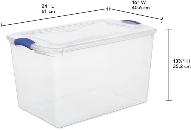 Alt view image 5 of 5 - Sterilite 66 Quart Large Latching Storage Bin, Clear Plastic with Latch Lid, Blue