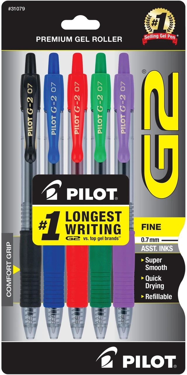 Main image of Pilot G2 Premium Retractable Gel Ink Pens, Fine Point 0.7mm, Assorted Ink, 5 Count
