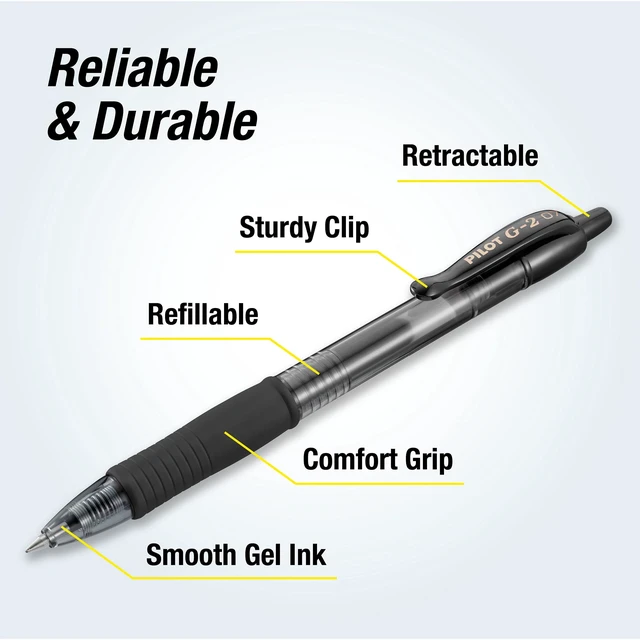 Alt view image 4 of 5 - Pilot G2 Retractable Gel Ink Pens, Fine Point 0.7mm, Black Ink, 10 Pack