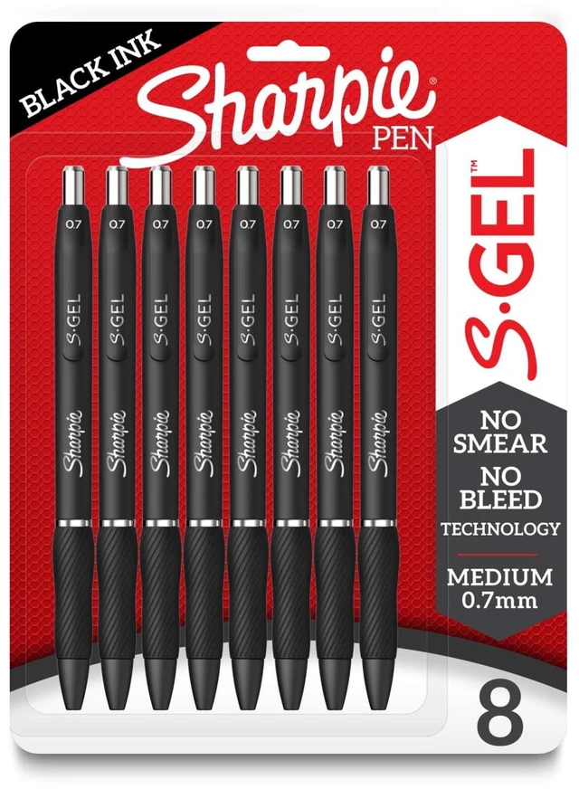 Main image of Sharpie S-Gel Medium Point (0.7mm) Gel Pens, Black, 8 Count