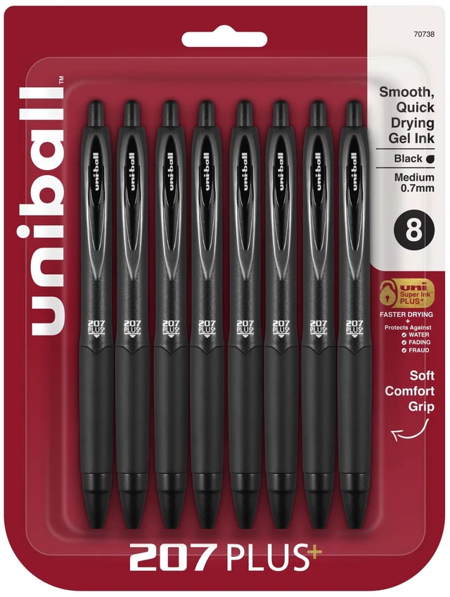 Main image of Uniball 207 Plus+ Retractable Gel Pens, Medium Point, 0.7mm, Black Ink, 8 Count