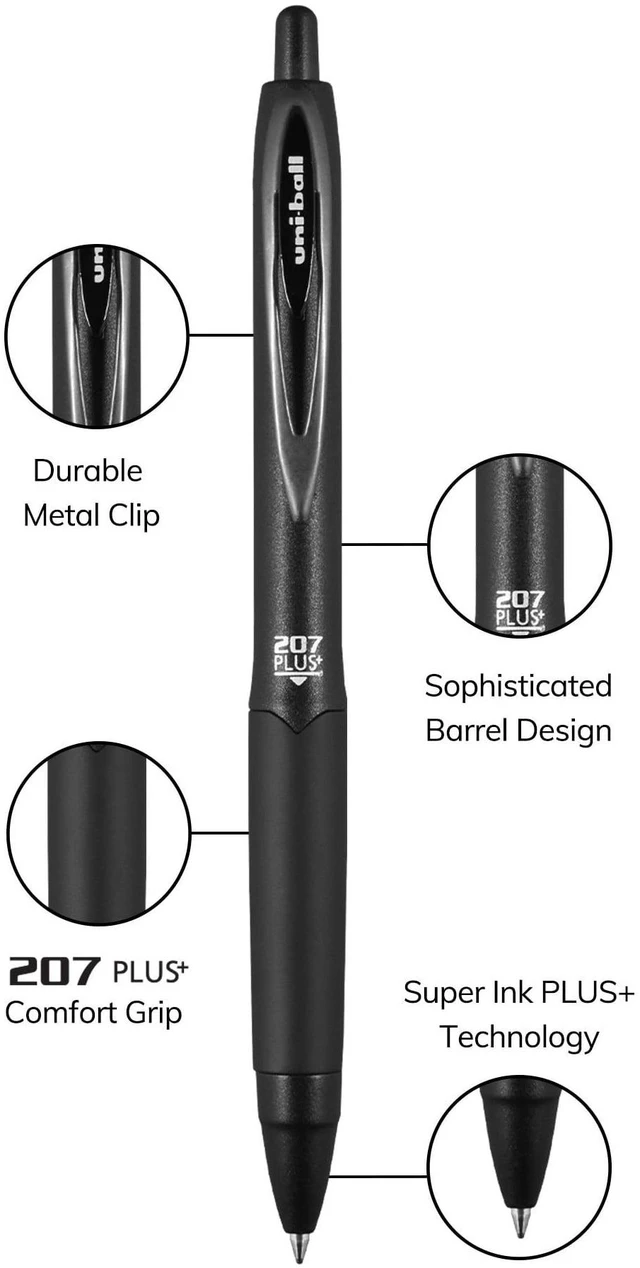 Alt view image 3 of 6 - Uniball 207 Plus+ Retractable Gel Pens, Medium Point, 0.7mm, Black Ink, 8 Count