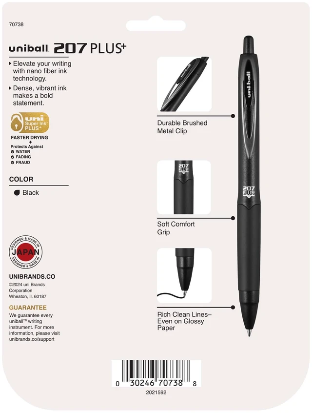 Alt view image 6 of 6 - Uniball 207 Plus+ Retractable Gel Pens, Medium Point, 0.7mm, Black Ink, 8 Count