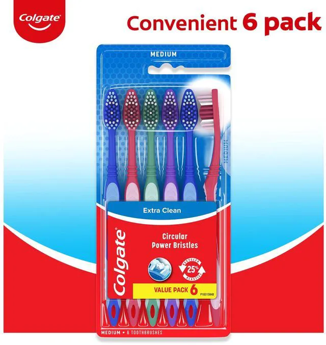 Alt view image 4 of 5 - Colgate Extra Clean Medium Toothbrush, 6 Pack