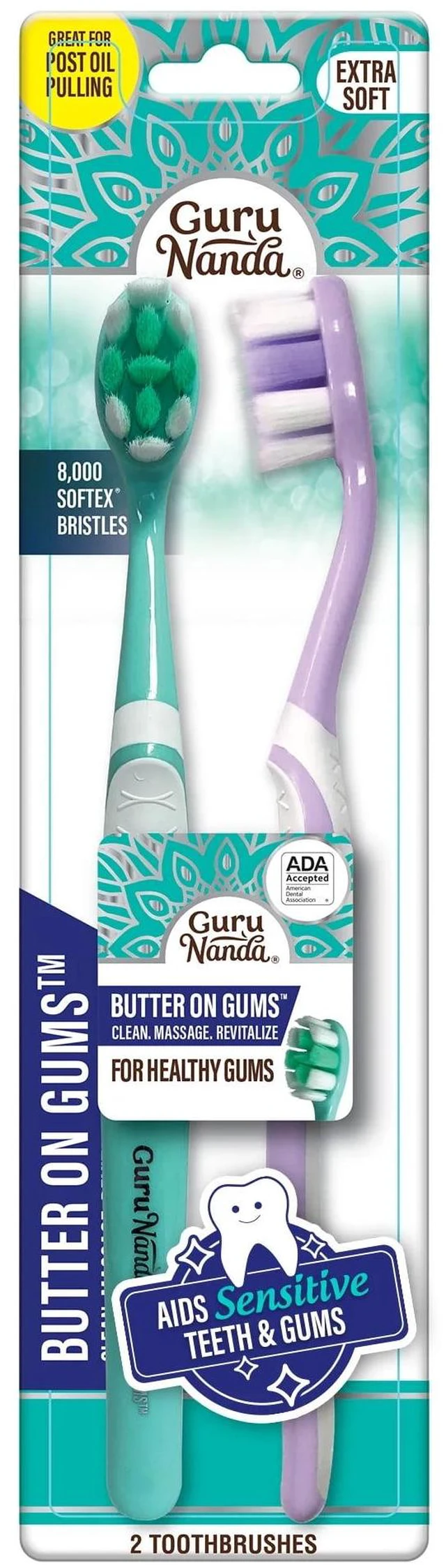 Main image of GuruNada Butter on Gums Toothbrush, Soft Bristles, 2 Count, for All Ages