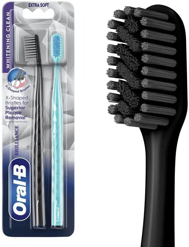 Main image of Oral-B Pro Whitening Brilliance Toothbrush, Extra Soft, Black and Teal, 2 Count