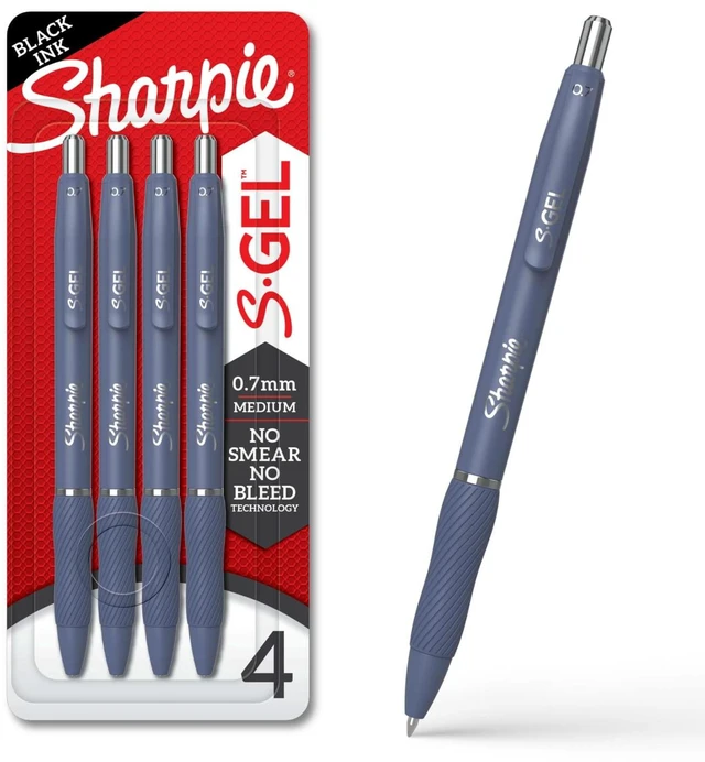 Main image of Sharpie S-Gel Gel Pens, Medium Point (0.7mm), Moonlit Midnight Barrel, Black Ink, 4 Count
