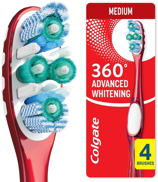 Main image of Colgate 360 Advanced Whitening Toothbrush, Medium, 4 Pack