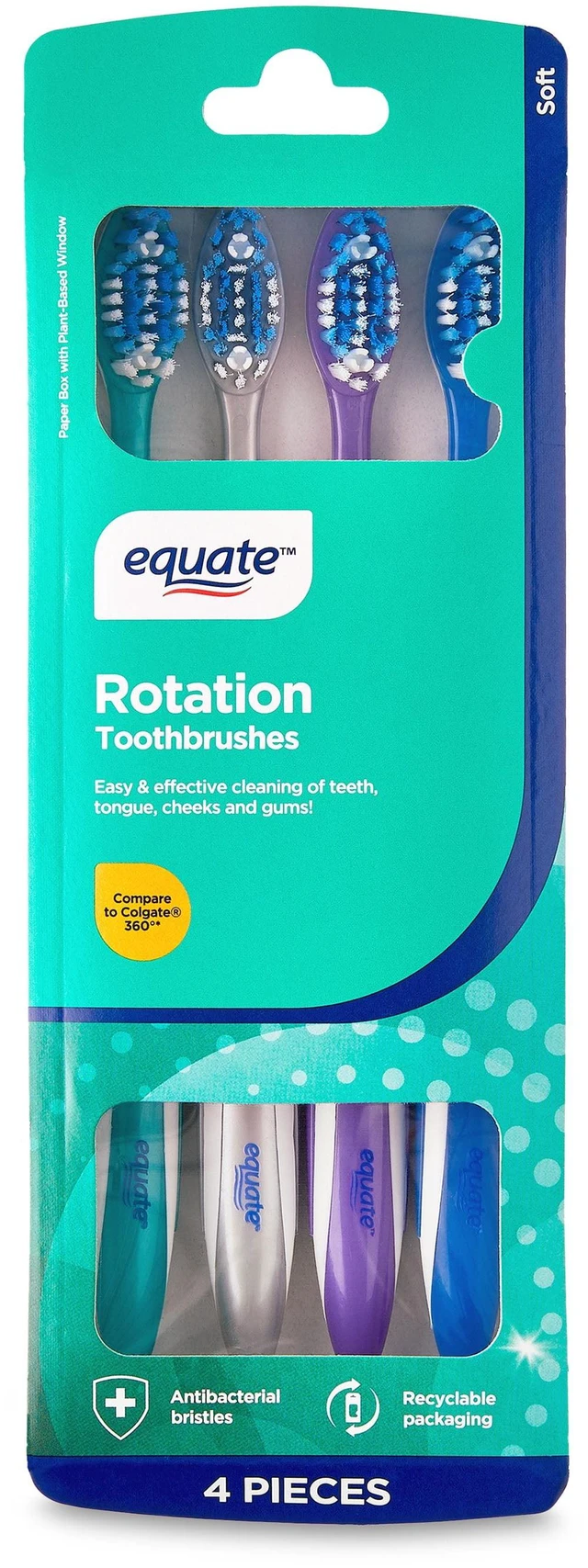 Main image of Equate Rotation Adult Toothbrush, Multi Level Bristle, Soft, 4 Count