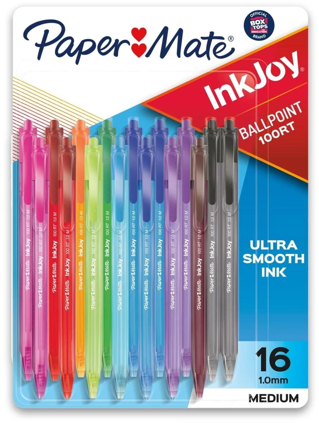 Main image of Paper Mate InkJoy 100 Ballpoint Retractable Pens, 1.0mm, Assorted Colors, 16 Count
