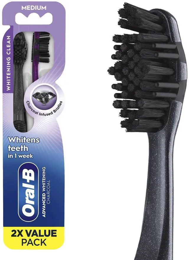 Main image of Oral-B Advanced Whitening Charcoal Toothbrush, Medium, 2 Count