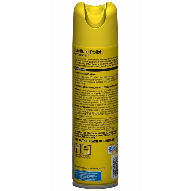 Alt view image 4 of 4 - Great Value Lemon Scent Furniture Polish, 9.7oz, for Indoor Use on Wood Surfaces