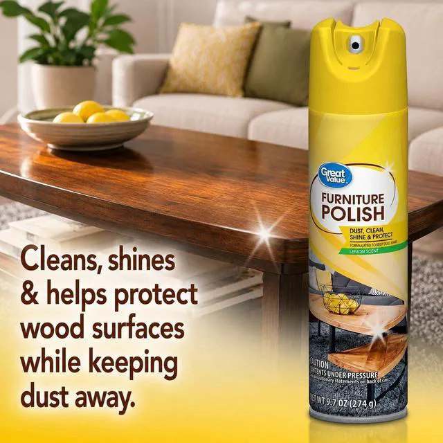 Alt view image 2 of 4 - Great Value Lemon Scent Furniture Polish, 9.7oz, for Indoor Use on Wood Surfaces