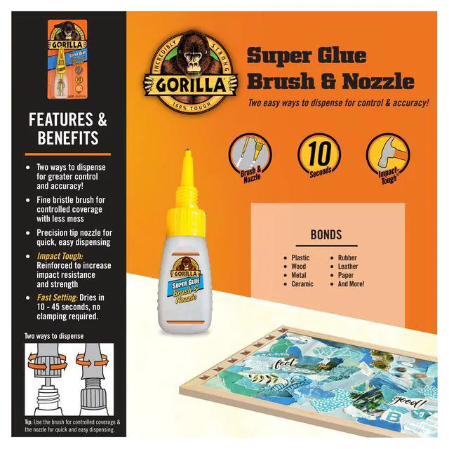 Alt view image 3 of 5 - Gorilla Glue Clear Super Glue Brush and Nozzle Bottle, 10g
