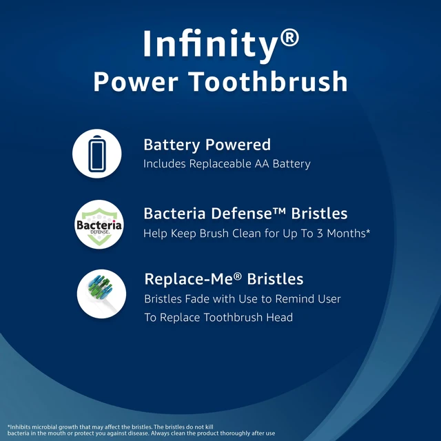 Alt view image 2 of 5 - Equate Infinity Power Toothbrush with Antibacterial Replacement Brush Heads, White