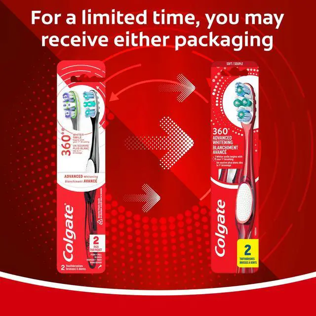 Alt view image 2 of 5 - Colgate 360 Advanced Whitening Soft Toothbrush 2 Pack