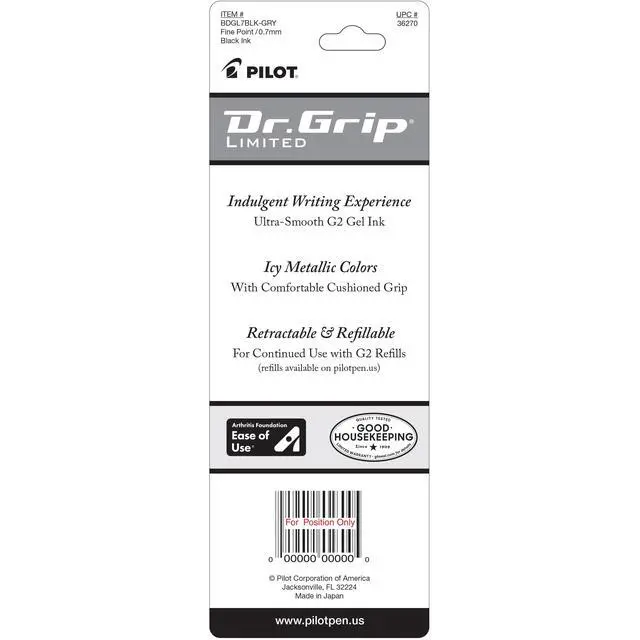 Alt view image 4 of 5 - Pilot Dr. Grip Limited Retractable Gel Ink Pen, Fine Point 0.7mm, Black Ink, 1 Pack