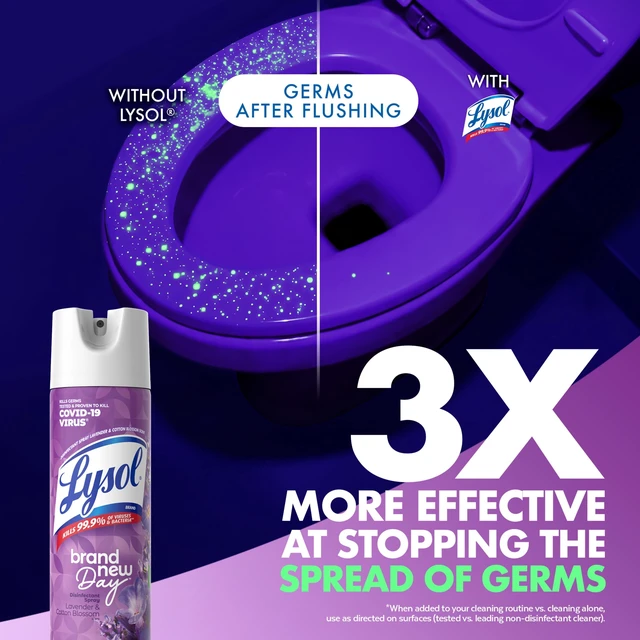 Alt view image 5 of 5 - Lysol Disinfectant Spray, Sanitizing & Antibacterial Bathroom Deodorizer, Lavender & Cotton Blossom, 12.5oz