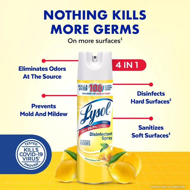 Alt view image 2 of 5 - Lysol Disinfectant Spray, Sanitizing & Antibacterial Bathroom Deodorizer, Lemon Breeze, 12.5 oz