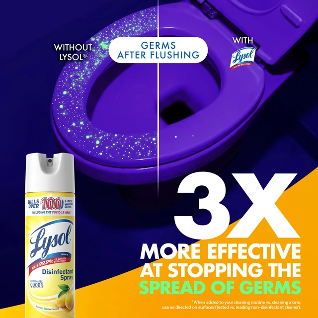 Alt view image 5 of 5 - Lysol Disinfectant Spray, Sanitizing & Antibacterial Bathroom Deodorizer, Lemon Breeze, 12.5 oz