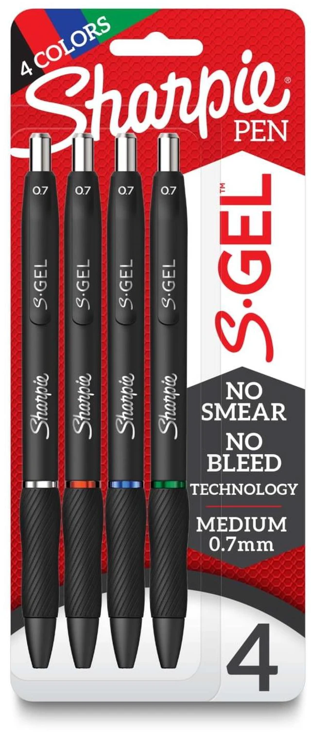 Main image of Sharpie S-Gel Pens, 0.7mm, Assorted Gel Ink, 4-Pack