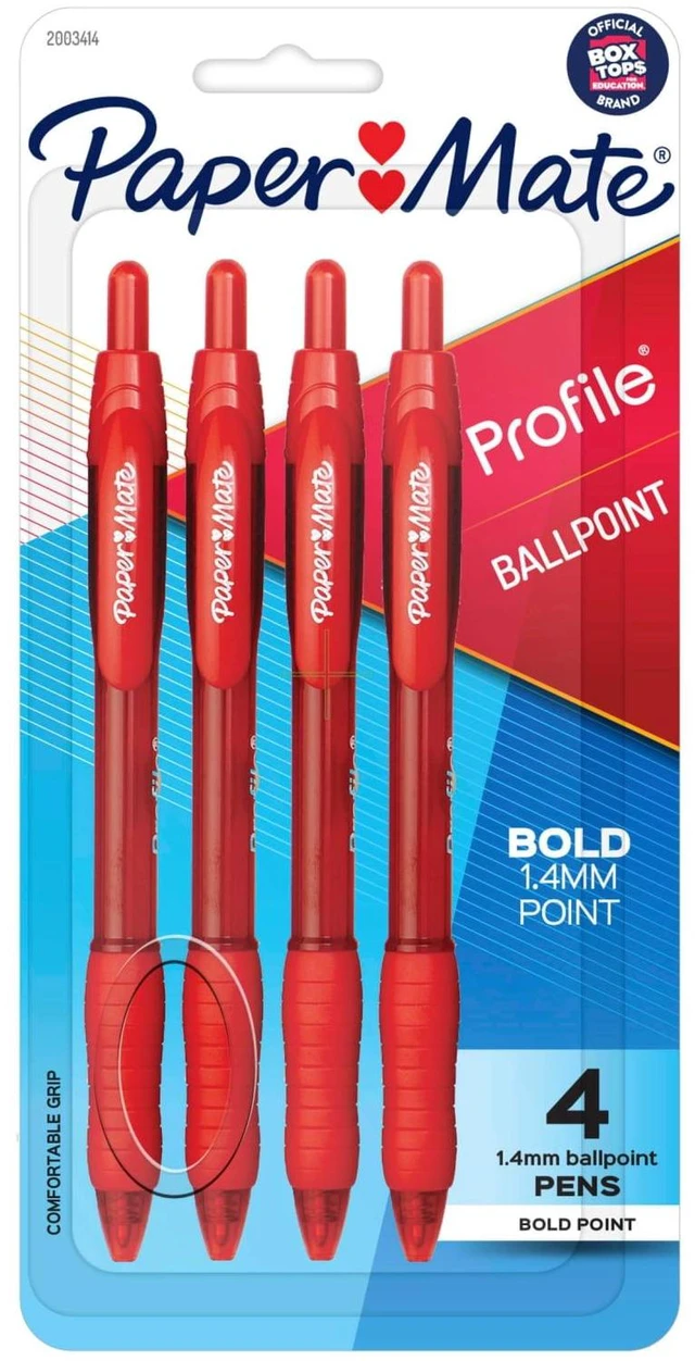 Main image of Paper Mate Profile Retractable Ballpoint Pens, Bold Point (1.4mm), Red, 4 Count