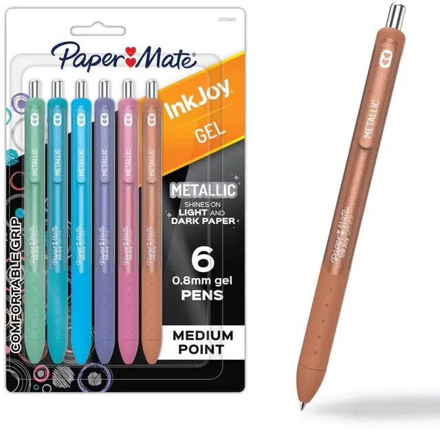 Main image of Paper Mate InkJoy Gel Metallic Pens, Medium Point (0.8mm), Assorted, 6 Count