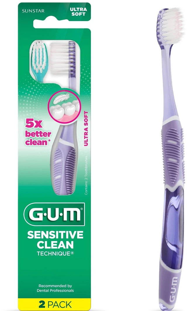 Main image of GUM Sensitive Clean Technique Toothbrush, 2 Count, Ultra Soft Tapered Bristles