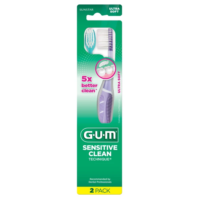 Alt view image 5 of 6 - GUM Sensitive Clean Technique Toothbrush, 2 Count, Ultra Soft Tapered Bristles