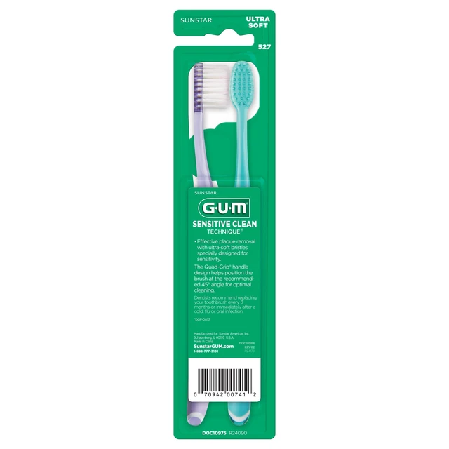 Alt view image 6 of 6 - GUM Sensitive Clean Technique Toothbrush, 2 Count, Ultra Soft Tapered Bristles