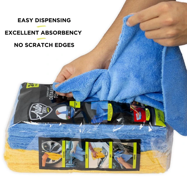 Alt view image 5 of 7 - Auto Drive Coral Fleece Microfiber Towel 24 Pack, Multi-Purpose Cleaning and Detailing, Blue & Yellow