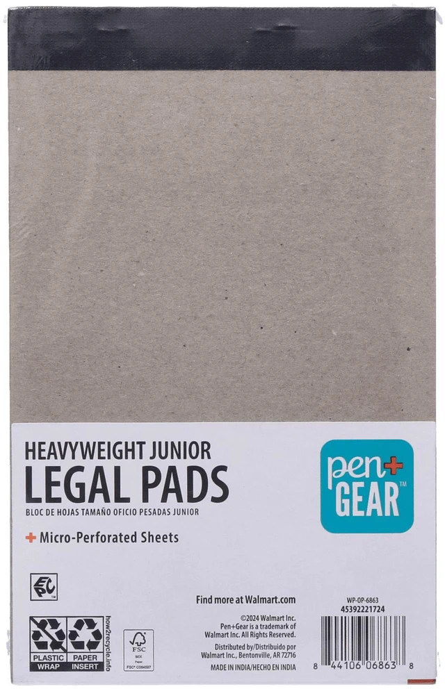 Alt view image 4 of 6 - Pen+Gear Junior Legal Pads, Narrow Ruled, Heavyweight, 5"x8", White Paper, 50 Sheets Each, 100 Pages, 6 Pack