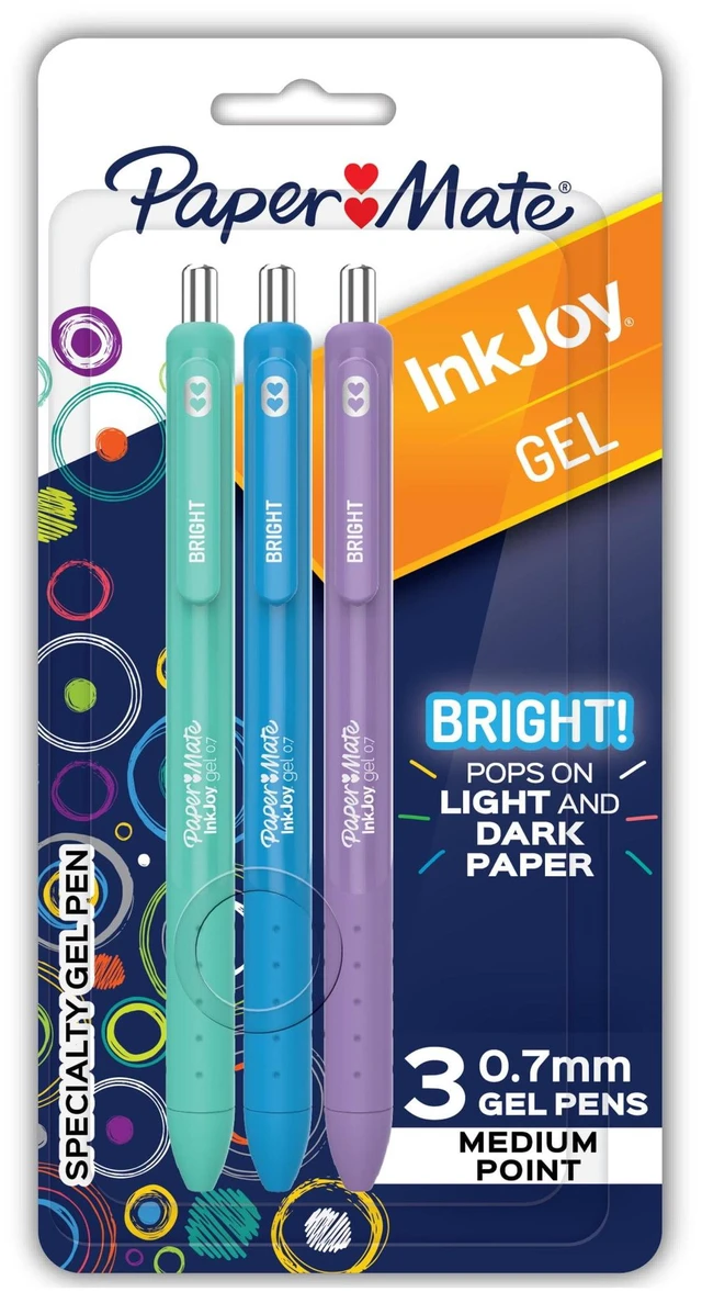 Main image of Paper Mate InkJoy Bright Gel Pens, 0.7mm Medium Point, Retractable, Assorted Brighter Ink, 3 Count