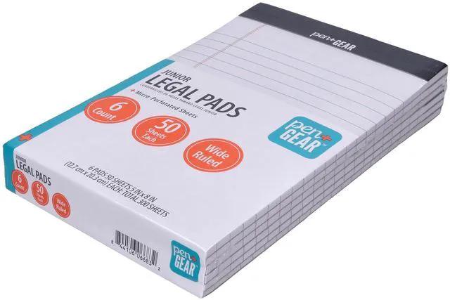 Alt view image 3 of 7 - Pen+Gear Junior Legal Pads, 5" x 8", Wide Ruled, White Paper, 50 Sheets, 6 Pack