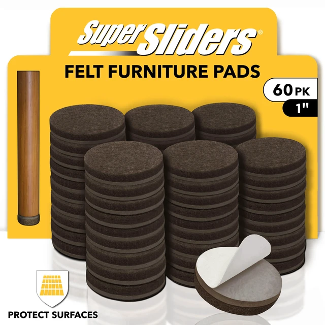 Main image of Super Sliders 1-Inch Round Self-Stick Felt Furniture Pads for Hardwood, Brown, 60 Pack