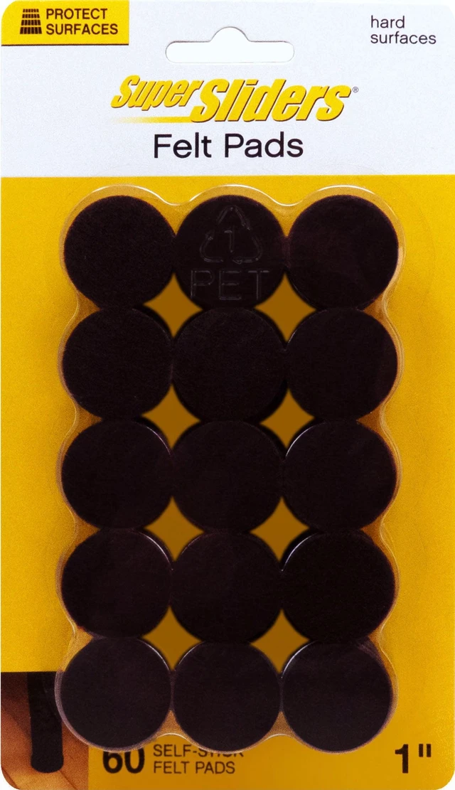 Alt view image 2 of 6 - Super Sliders 1-Inch Round Self-Stick Felt Furniture Pads for Hardwood, Brown, 60 Pack