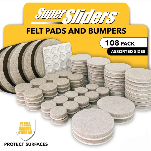 Main image of Super Sliders Felt Furniture Pads and Grippers, Assorted Sizes, 108 Pieces, Beige