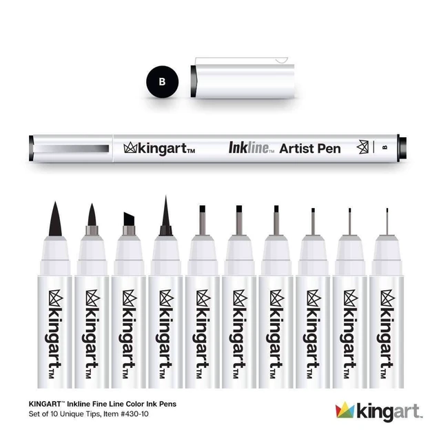 Alt view image 4 of 6 - KINGART Inkline/Graphic Fine Line Drawing Pens Set - 10 Assorted Sizes, Archival Black Ink, Art Illustration and Sketching