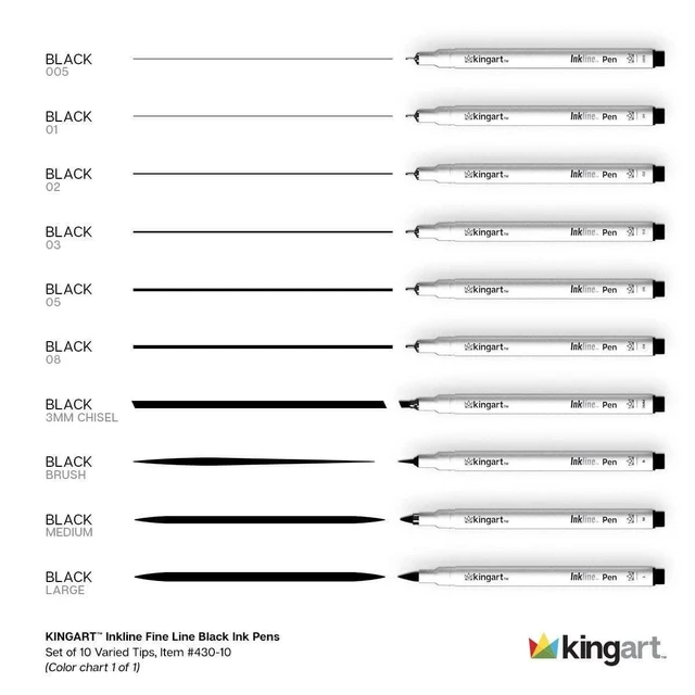 Alt view image 2 of 6 - KINGART Inkline/Graphic Fine Line Drawing Pens Set - 10 Assorted Sizes, Archival Black Ink, Art Illustration and Sketching
